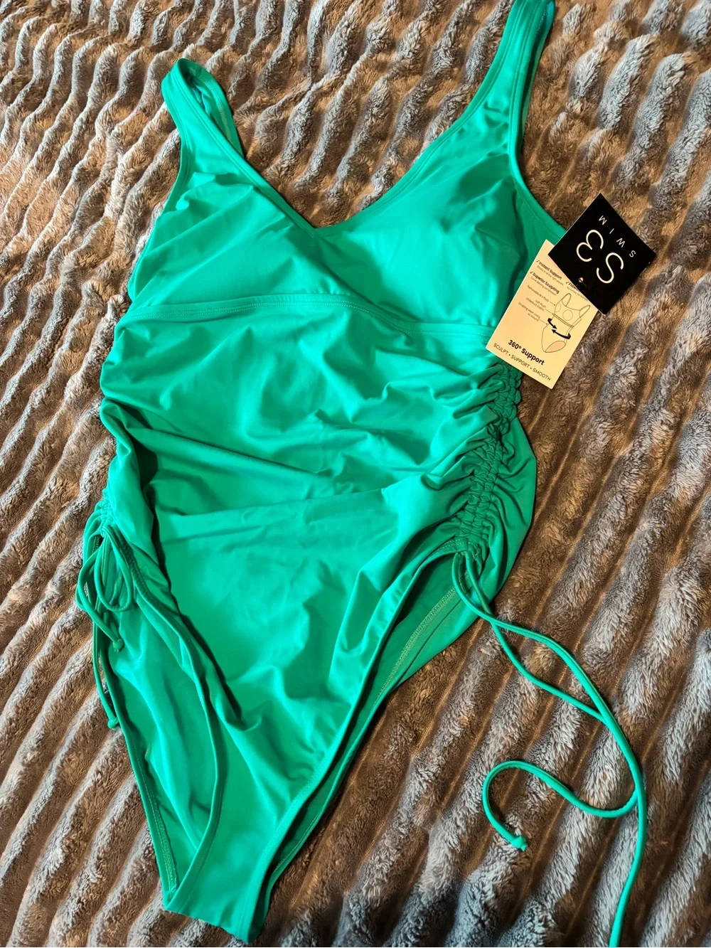 SC3 Swim UPF 50+ Body Sculpting Teal One-Piece Swim Suit with Side Drawstrings